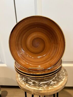 Set of 4 Thomson  Pottery Kenya Rustic Glazed Ceramic Bowls - Warm Amber Brown
